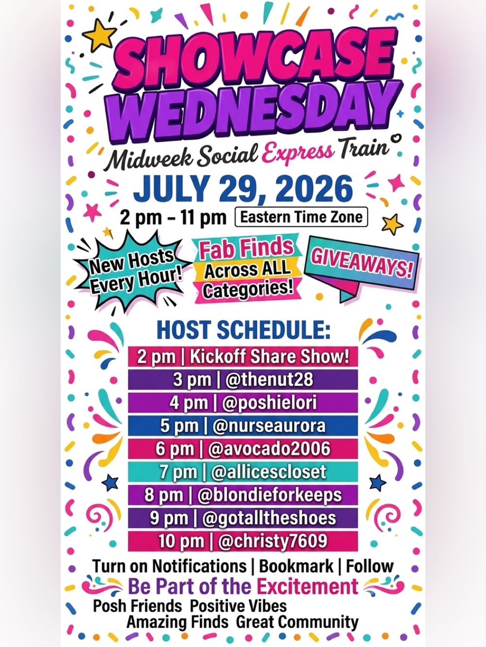 July 29th SHOWCASE WEDNESDAY Raid Train Come JOIN US!!